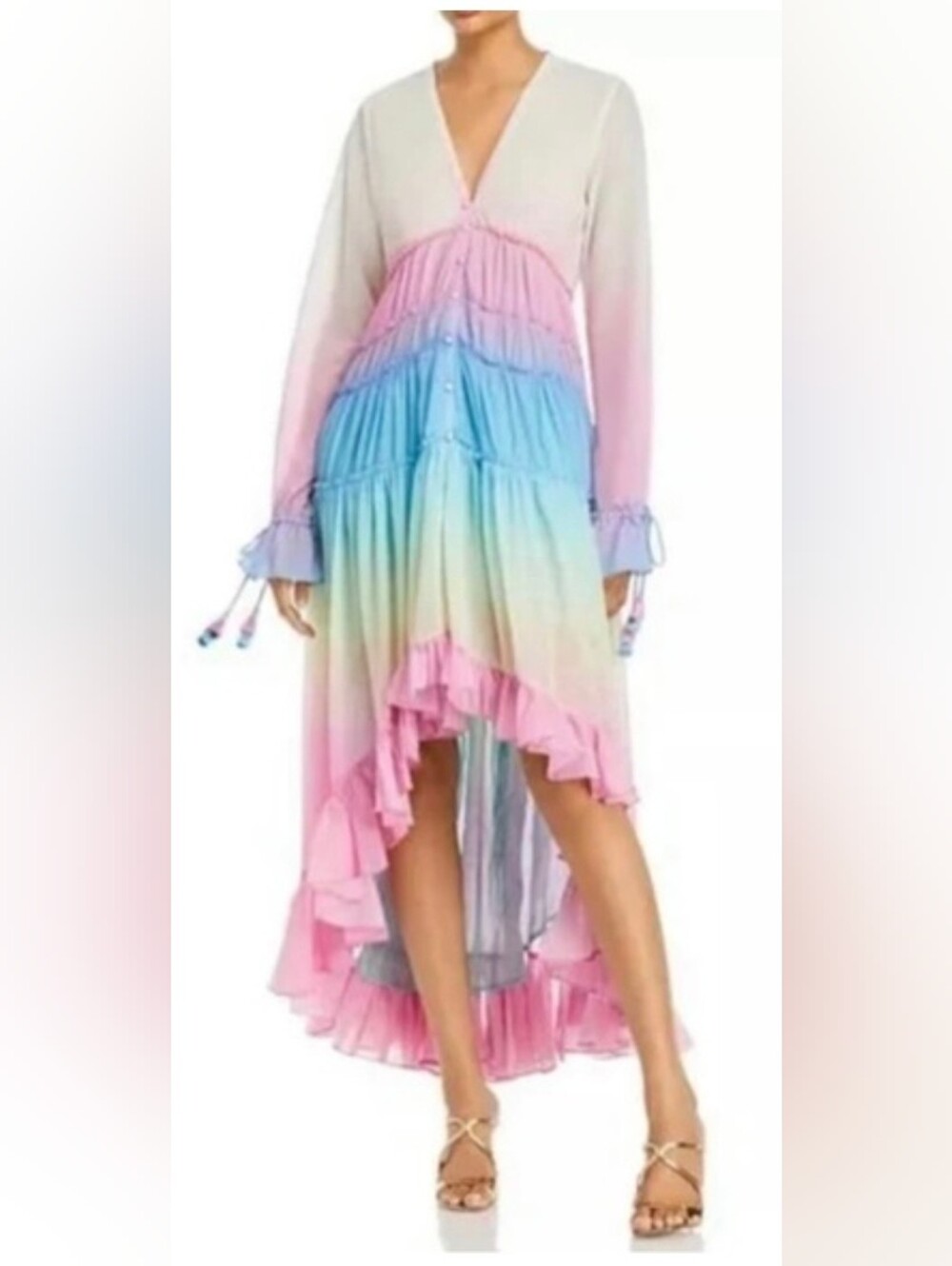 Nwot Rococo Sand Metallic Pastel Ruffle High-Low Dress Rare Design Small - Picture 5 of 5